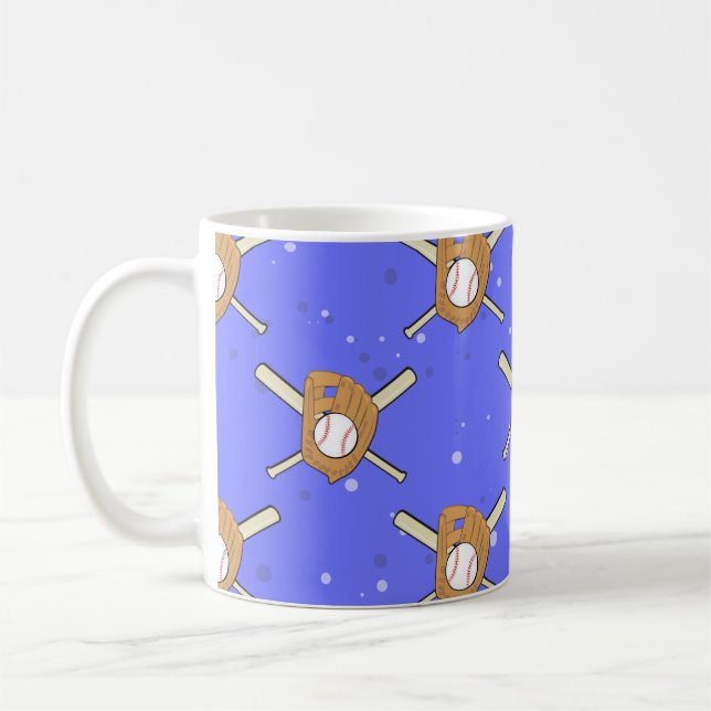Caneca De Café Símbolos de beisebol - Padrão sem costura em azul (Esquerda)