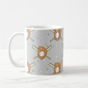 Caneca De Café Símbolos de beisebol - Padrão sem costura na Cinza