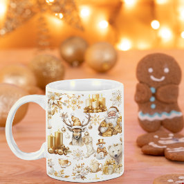 Caneca De Café Símbolos de Natal Dourados e brancos