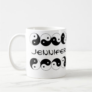 Caneca De Café Símbolos Rotativos de Nomes Yin Yang