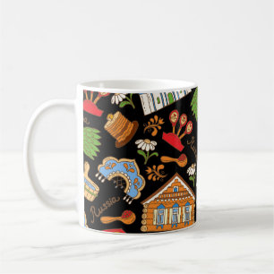 Caneca De Café Símbolos Russos: Padrão Vintage Colorido.