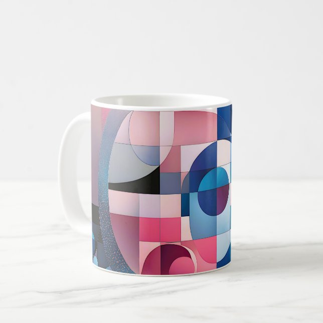 Caneca De Café Simetria Celestial: Formas Geométricas Blues e Ros (Frente Esquerda)