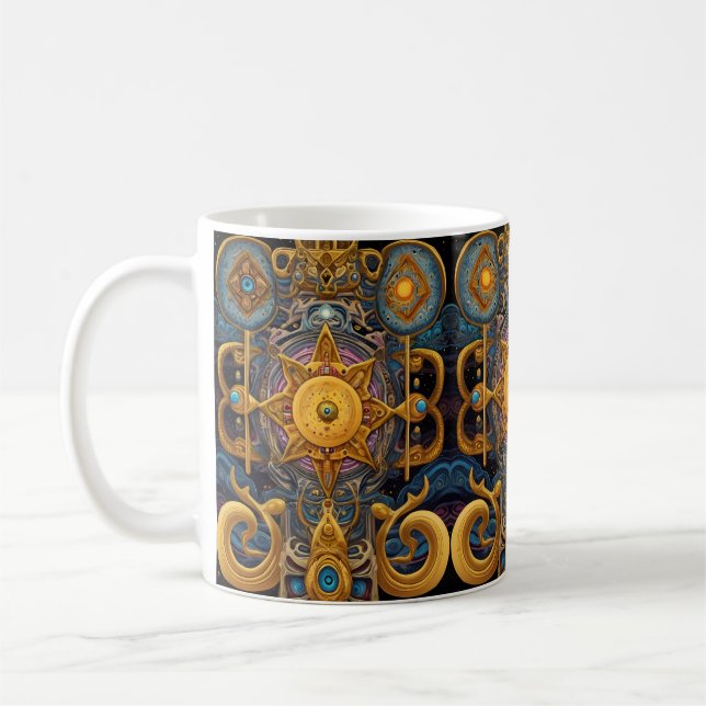 Caneca De Café Simetria Estelar Asteca: Padrão Cósmico (Esquerda)