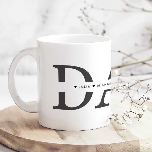 Caneca De Café Simple Black White Dad Add Names (Criador carregado)