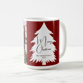 Caneca De Café Simple Merry Christmas Pine Tree family photo