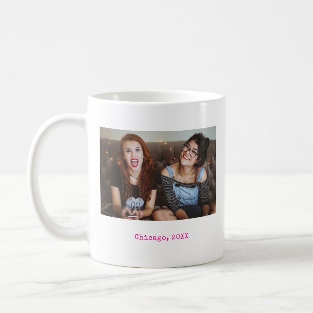 Caneca De Café Simple Pink Minimalist Photo Text Keepsake (Esquerda)