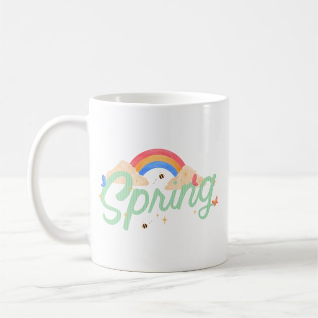 Caneca De Café Simples Alegria Primavera Alegre Branco Pastel Sua (Esquerda)