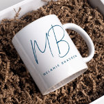 Caneca De Café Simples Azul Teal Minimalista Dois Monogramas Nome<br><div class="desc">Simples azul lacrimogêneo,  dois monogramas,  caneca perfeita para chefes,  consultores,  profissionais ou empresários.</div>