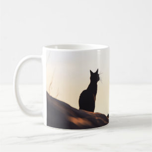 Caneca De Café Simples Black Cat Silhouette Sunset Sky Personaliz