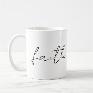 Caneca De Café Simples Black White Mão Escrita Faith Art