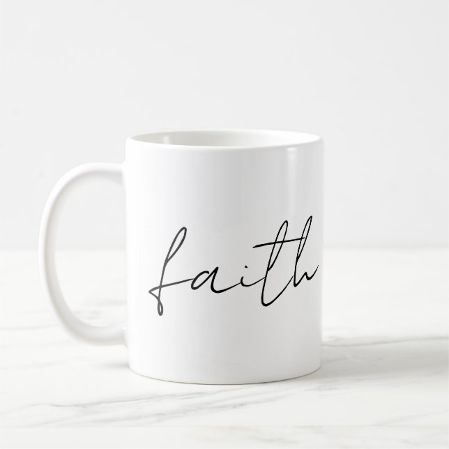 Caneca De Café Simples Black White Mão Escrita Faith Art (Esquerda)