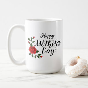 Caneca De Café Simples Calligrafia Floral do Dia das Mães Feliz