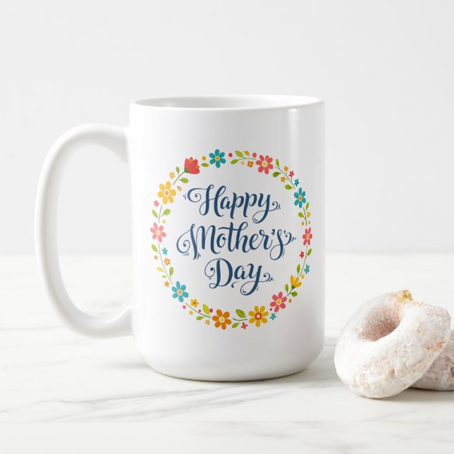 Caneca De Café Simples Calligraphy Floral Dia das Mães |  (Com Donut)