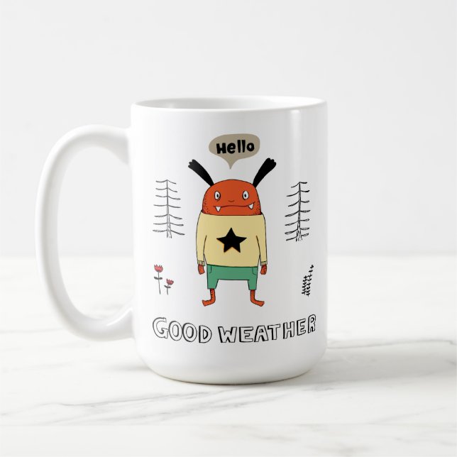 Caneca De Café Simples Cartoon Monster Cheerful Quirky (Esquerda)