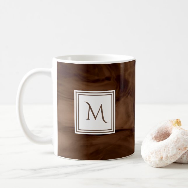 Caneca De Café Simples Castanho Escuro Sutil Marble Monograma Mod (Com Donut)