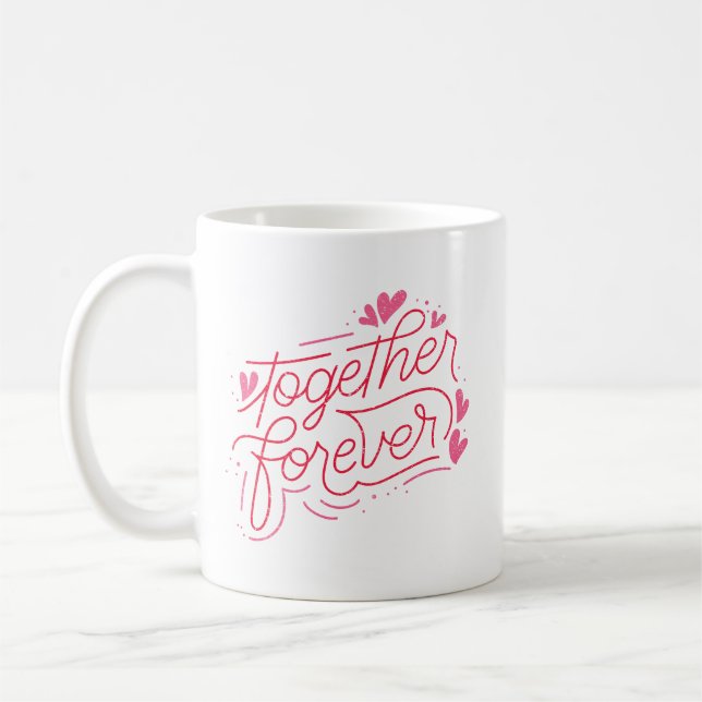 Caneca De Café Simples encanto Juntos Para Sempre Rosa Romântico (Esquerda)