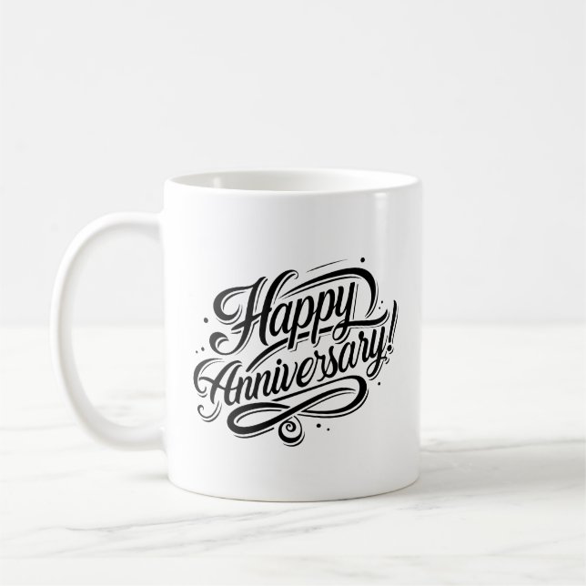 Caneca De Café Simples Feliz Aniversário Caligrafia Negra Elegant (Esquerda)