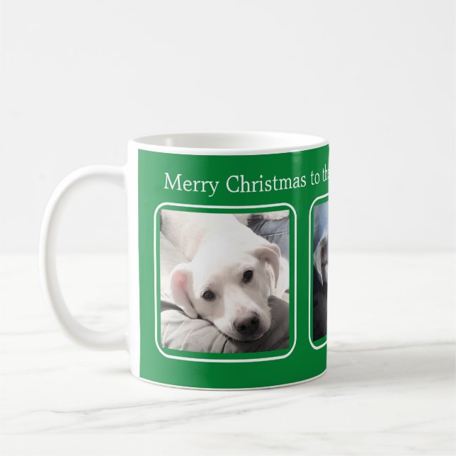 Caneca De Café Simples Natal Três Foto Verde e Branco (Esquerda)