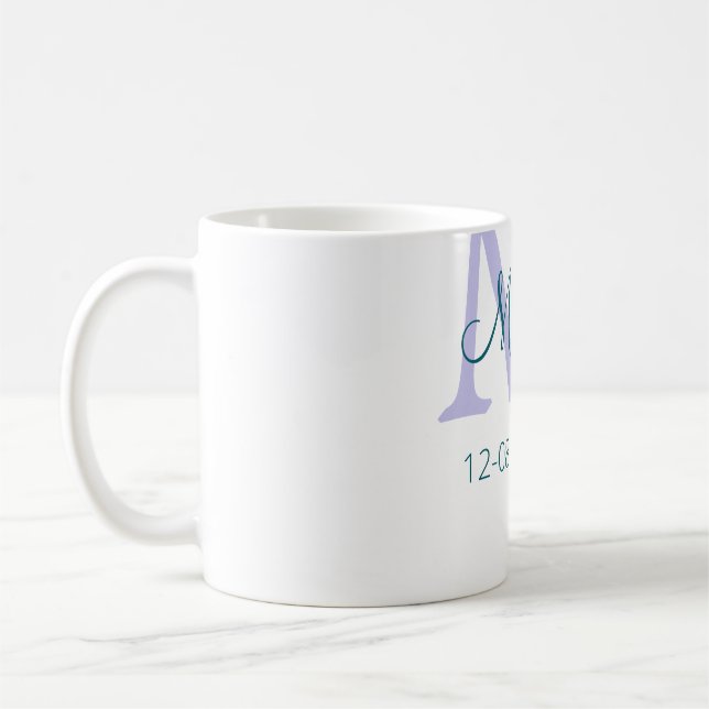 Caneca De Café simples nome de adição monograma, cor verde roxa (Esquerda)