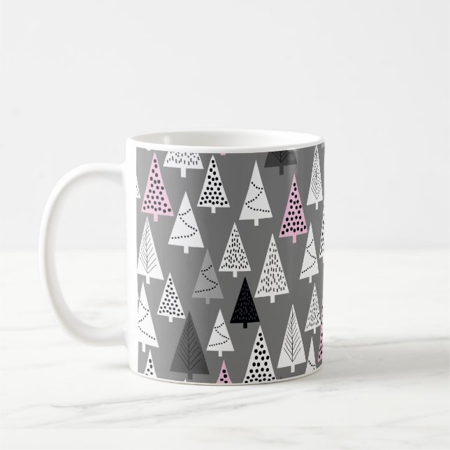 Caneca De Café Simples padrão de Natal. Cinza abstrato e branco  (Esquerda)