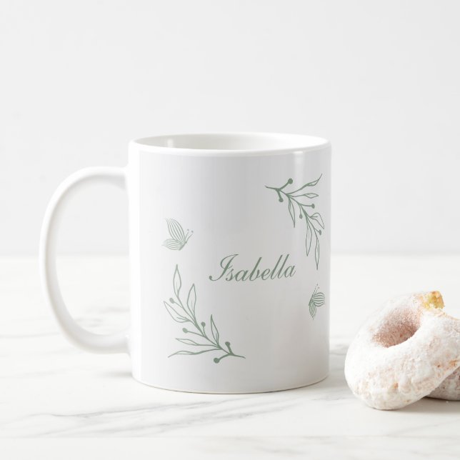 Caneca De Café Simples verde-sage botânico (Com Donut)