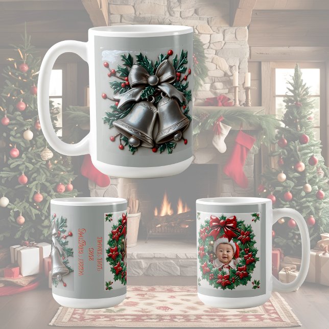 Caneca De Café Simplesmente Prateado Bells Natal Personalizável (Criador carregado)
