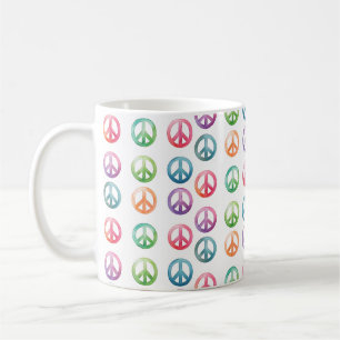 Caneca De Café Sinais de paz groovy estilo aquarela hippie amor