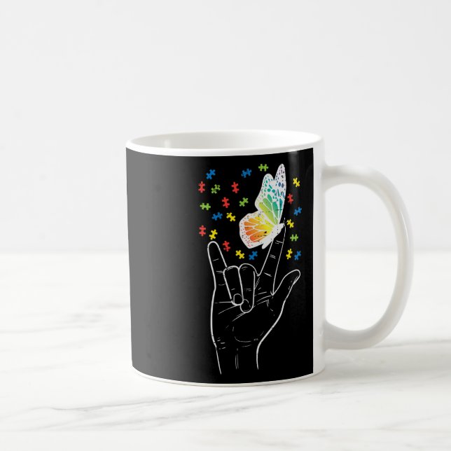 Caneca De Café Sinal de amor Borboleta Quebra-cabeça Autismo Cons (Direita)