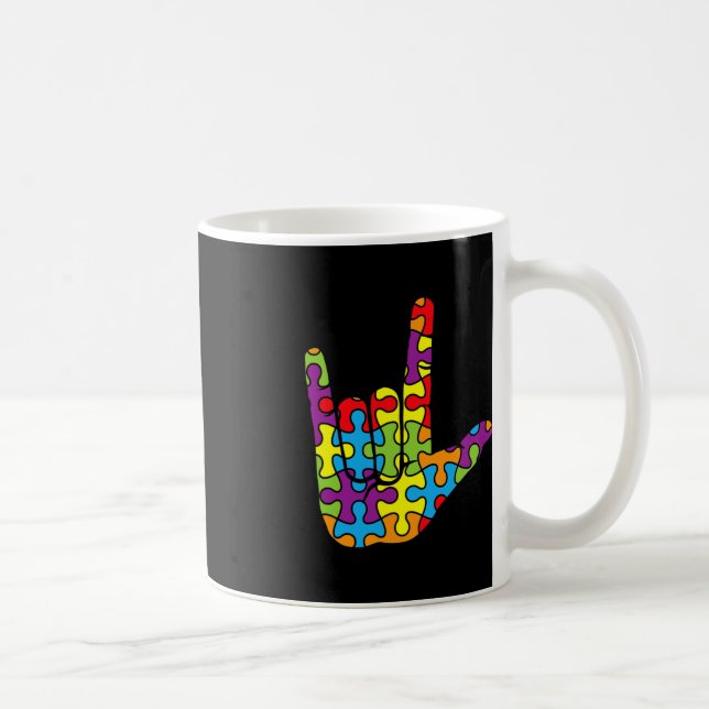 Caneca De Café Sinal de Amor Linguagem Autista Quebra-cabeça Auti (Direita)