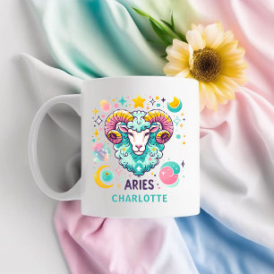 Caneca De Café Sinal de Áries Astrologia Colorido Personalizado