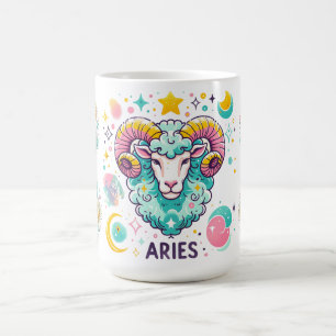 Caneca De Café Sinal de Áries Colorido Astrologia Zodíaco