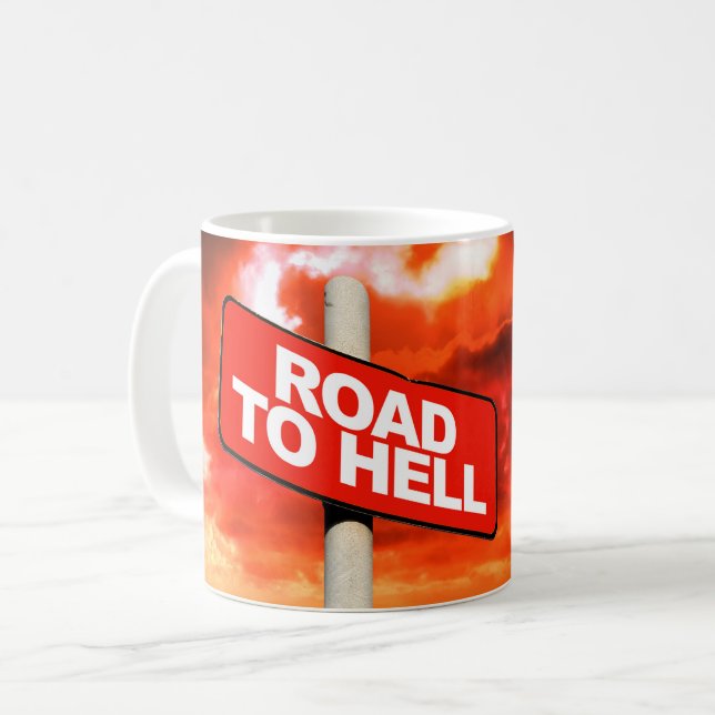 Caneca De Café Sinal de estrada para o inferno (Frente Esquerda)