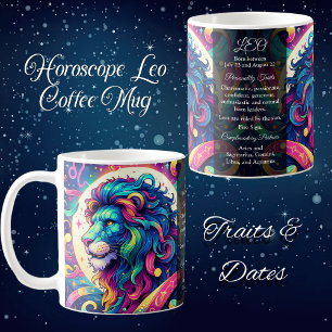 Caneca De Café Sinal de horóscopo Leo info Arte Leão Colorida