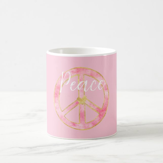 Caneca De Café Sinal de Paz Coração Dourado Aquarela Rosa (Centro)