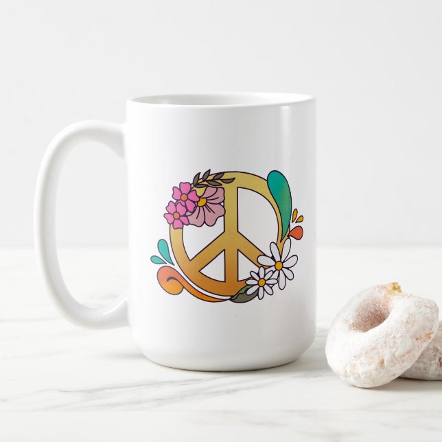 Caneca De Café Sinal de Paz Retroativo 15oz Mug (Com Donut)