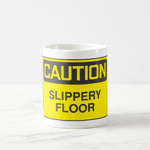 Caneca De Café Sinal de Piso do Slipper de Cuidado