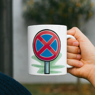 Caneca De Café Sinal de Trânsito Vermelho Azul Símbolo de Tráfego