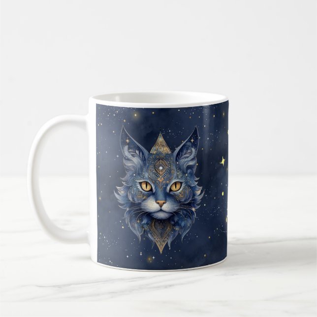 Caneca De Café Sinal de Zodiac Cancer e Gato Celestial (Esquerda)