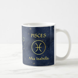 Caneca De Café Sinal de Zodiac Peixes e Gato Celestial