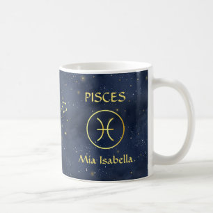Caneca De Café Sinal de Zodiac Peixes e Gato Celestial