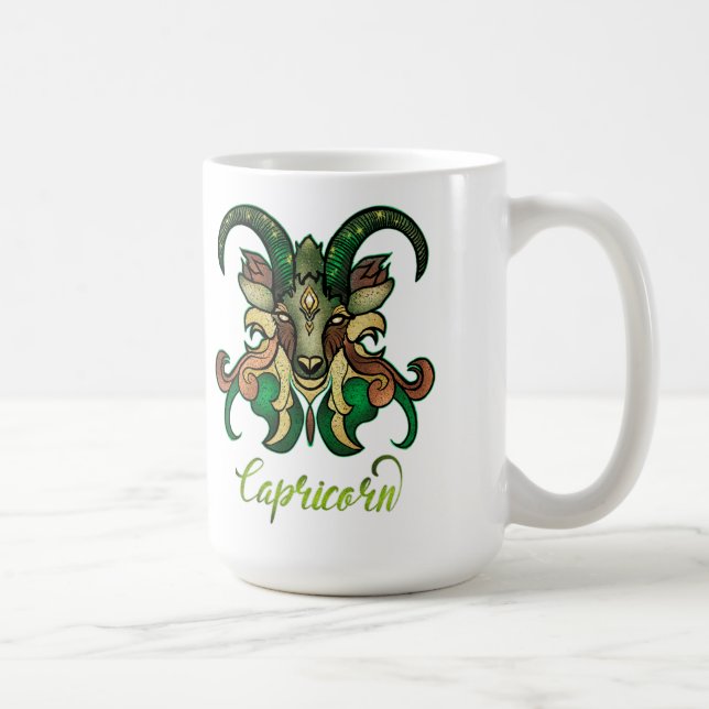 Caneca De Café sinal do zodíaco Capricórnio Verde Marrô Cabra do  (Direita)