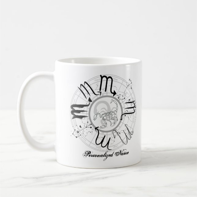 Caneca De Café Sinal Zodíaco Scorpio.w Cust.Name (Esquerda)