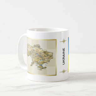 Caneca De Café Sinalizador da Ucrânia + Mapa Mug