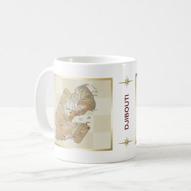Caneca De Café Sinalizador Djibouti + Mug de Mapa (Frente Esquerda)