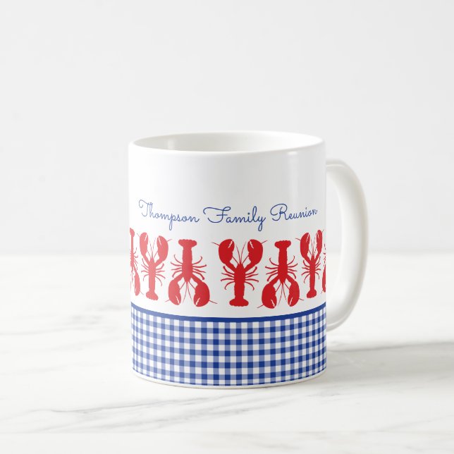 Caneca De Café Sindicato da Família Costeira Gingham Blue Lobster (Frente Esquerda)