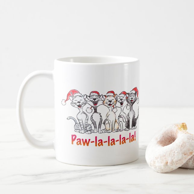 Caneca De Café Singing Christmas Cats with Santa Hats (Com Donut)