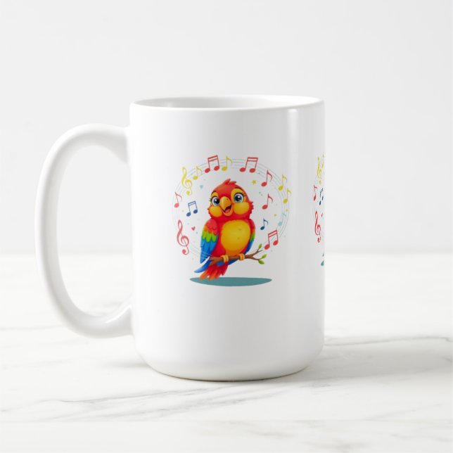 Caneca De Café **Singing Parrot – Cute Parrot Singing Illustratio (Esquerda)