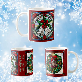 Caneca De Café Sininhos de Prata Fita Vermelha Vidro Pintado Fals