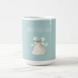 Caneca De Café Sino de Natal Creme com Laço Azul Bonito