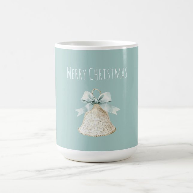 Caneca De Café Sino de Natal Creme com Laço Azul Bonito (Centro)